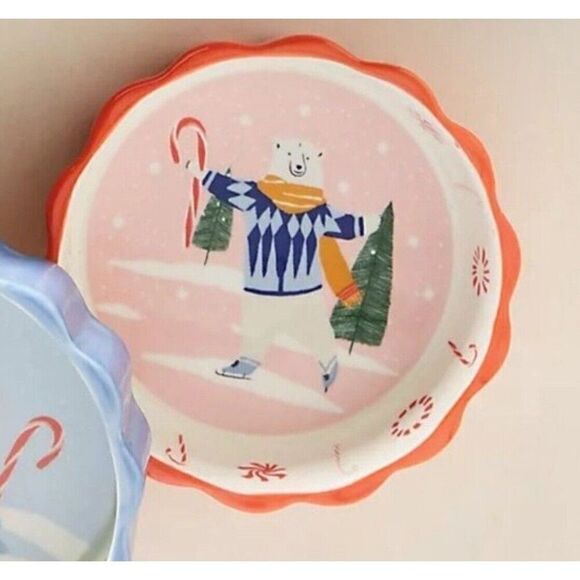 Anthropologie George & Viv Verry Merry Ramekin Red Polar Bear Cane Tree NEW - Picture 1 of 1